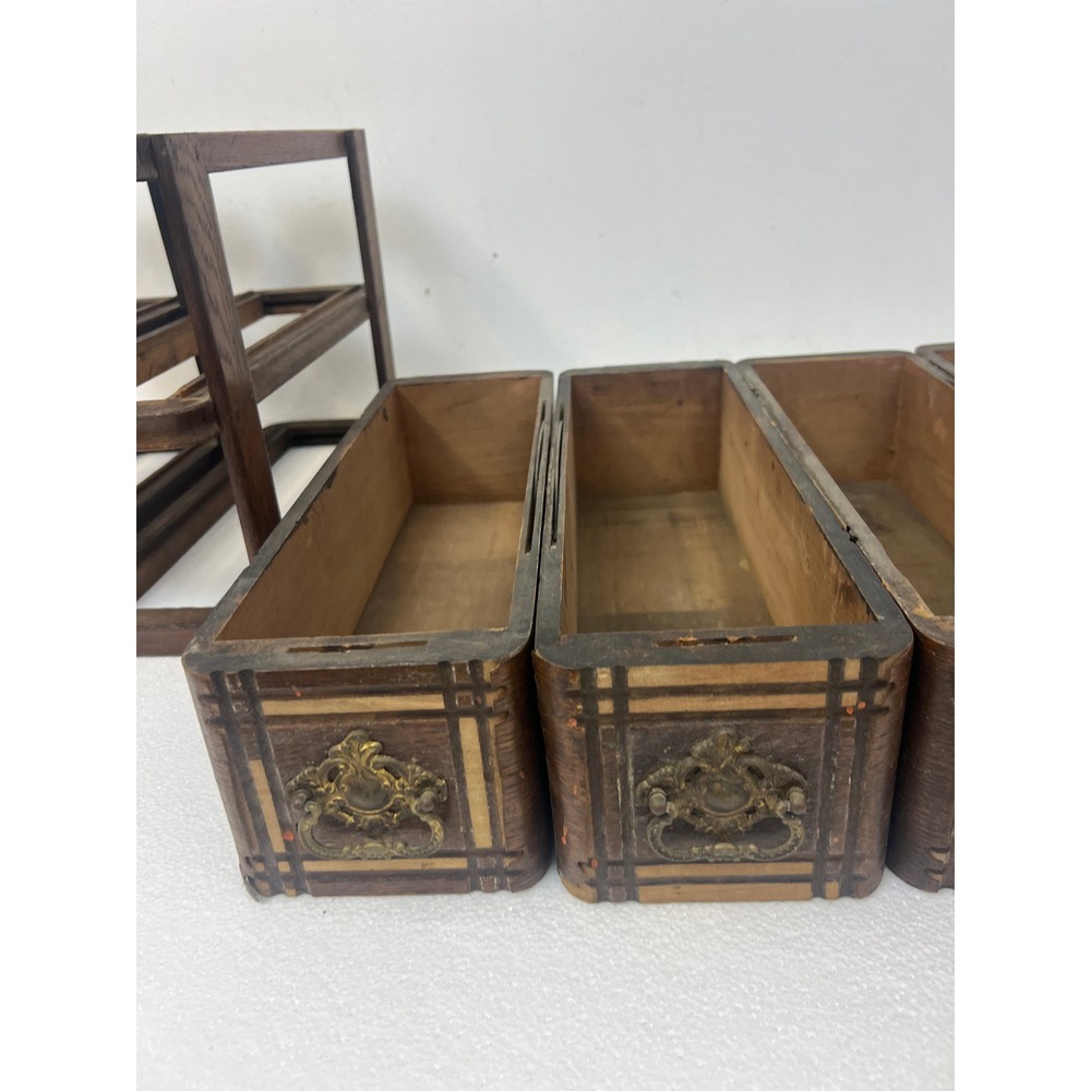 Vintage Wood Singer Sewing Machine Drawers w Brackets Wood Set of 2 Antique Pair - Picture 7 of 12